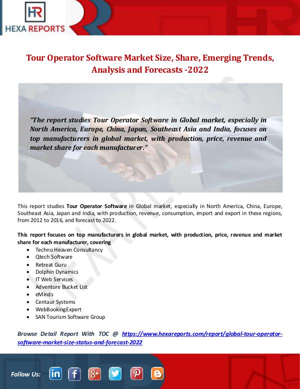 Hexa Reports Tour Operator Software Market Size, Share, Emergin