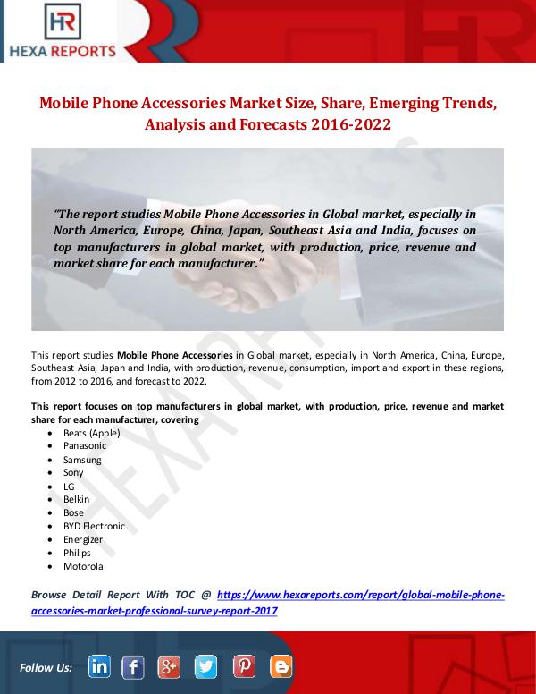 Hexa Reports Mobile Phone Accessories Market Size, Share, Emerg