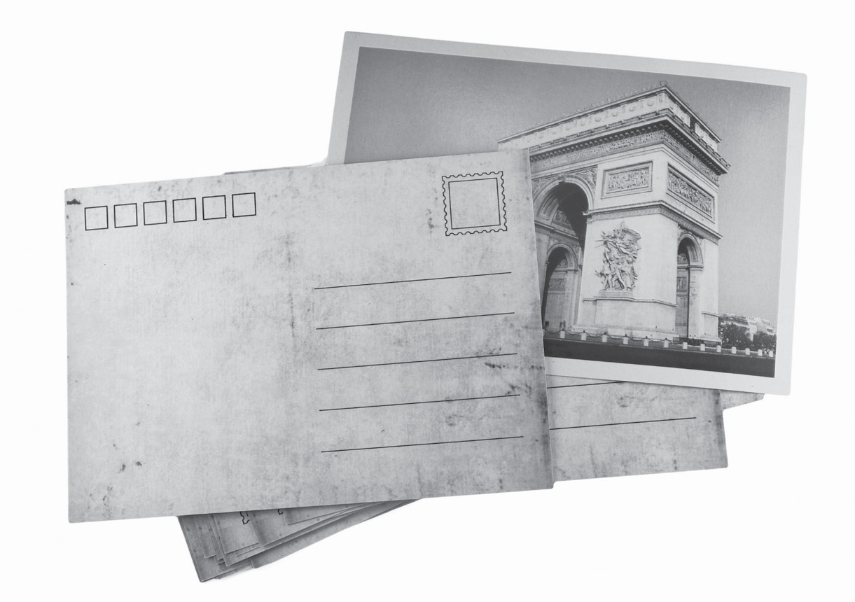 Collage of historic Micronesian postcards showing landscapes and people