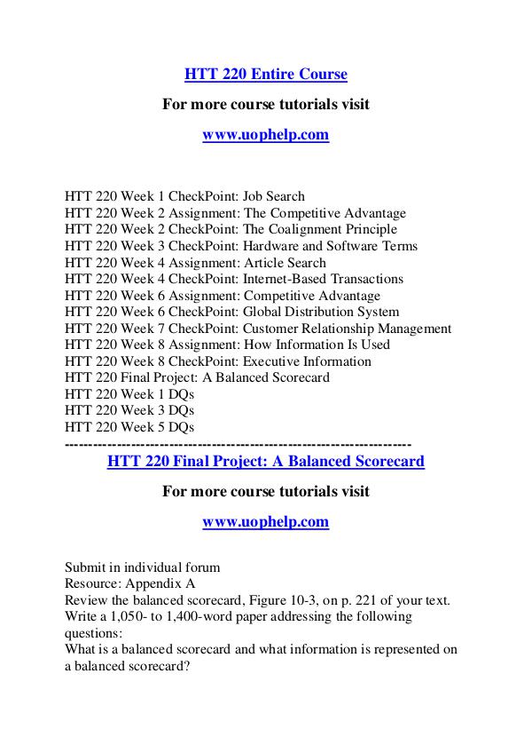 HTT 220  Help A Clearer path to student success/uophelp.com HTT 220  Help A Clearer path to student success/uo