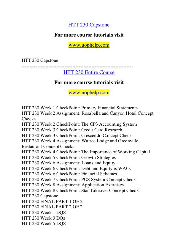 HTT 230  Help A Clearer path to student success/uophelp.com HTT 230  Help A Clearer path to student success/uo