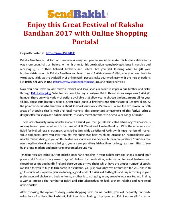 Online Rakhi shopping store Enjoy this Great Festival of Raksha Bandhan 2017.