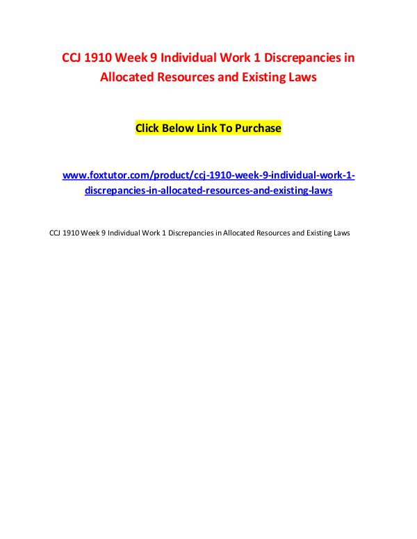 CCJ 1910 Week 9 Individual Work 1 Discrepancies in Allocated Resource CCJ 1910 Week 9 Individual Work 1 Discrepancies in