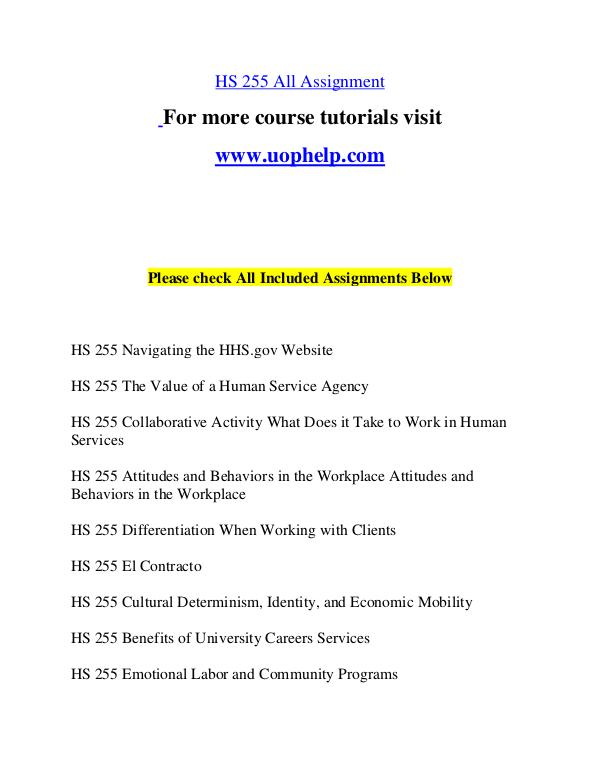 HS 255 Help A Clearer path to student success/uophelp.com HS 255 Help A Clearer path to student success/uoph