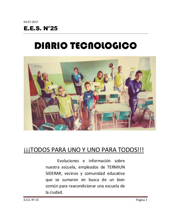 DIARIO TECNOLÓGICO DE LA E.E.S. Nº 25 DIARIO TECNOLOGICO 6to AÑO listo