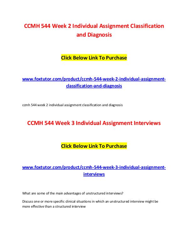 CCMH 544 All Assignments CCMH 544 All Assignments