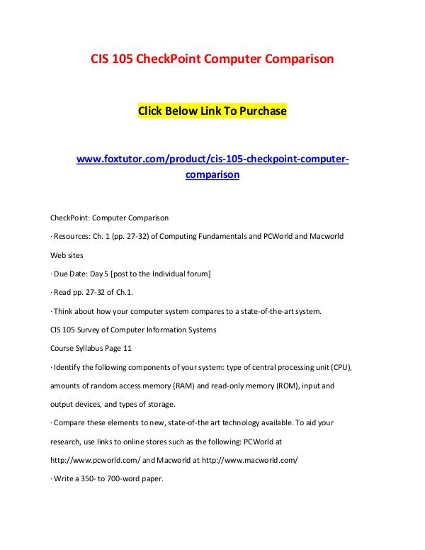 CIS 105 CheckPoint Computer Comparison CIS 105 CheckPoint Computer Comparison