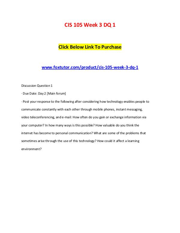 CIS 105 Week 3 DQ 1 CIS 105 Week 3 DQ 1