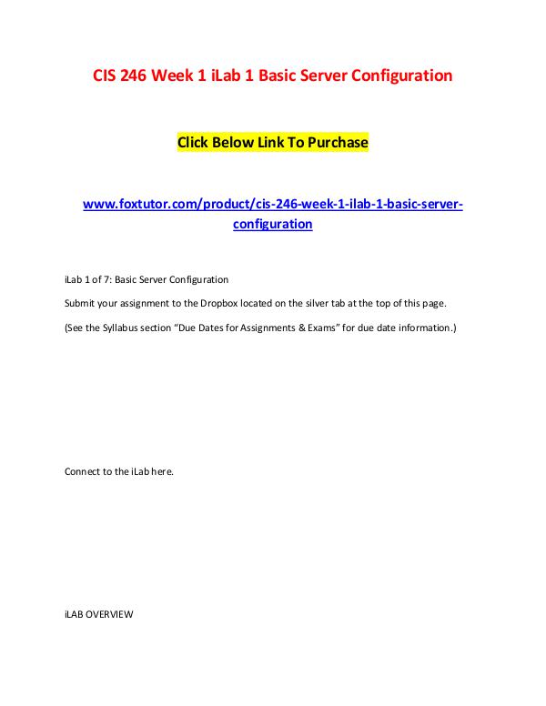 CIS 246 Week 1 iLab 1 Basic Server Configuration (2) CIS 246 Week 1 iLab 1 Basic Server Configuration