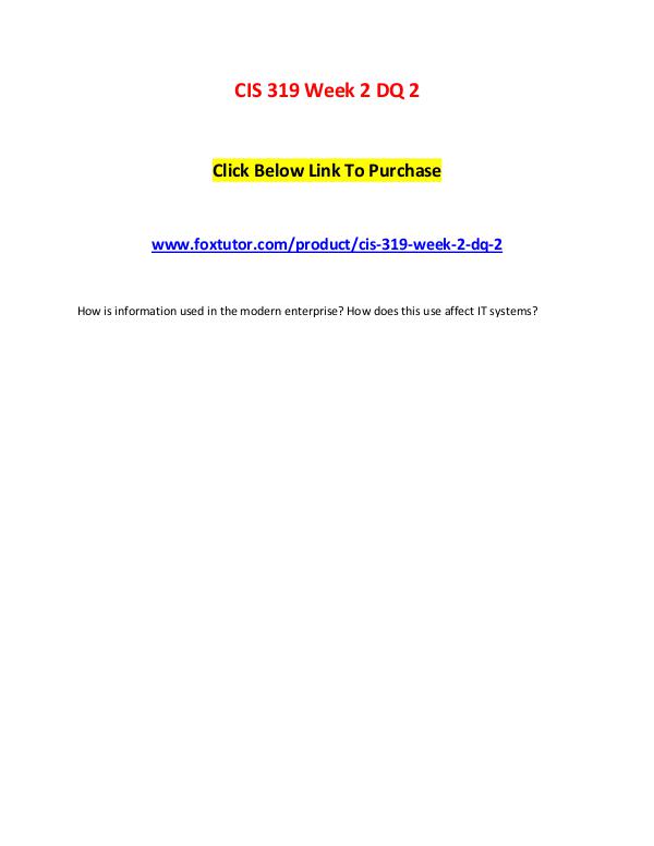 CIS 319 Week 2 DQ 2 CIS 319 Week 2 DQ 2