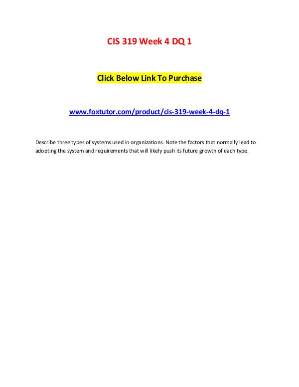 CIS 319 Week 4 DQ 1 CIS 319 Week 4 DQ 1