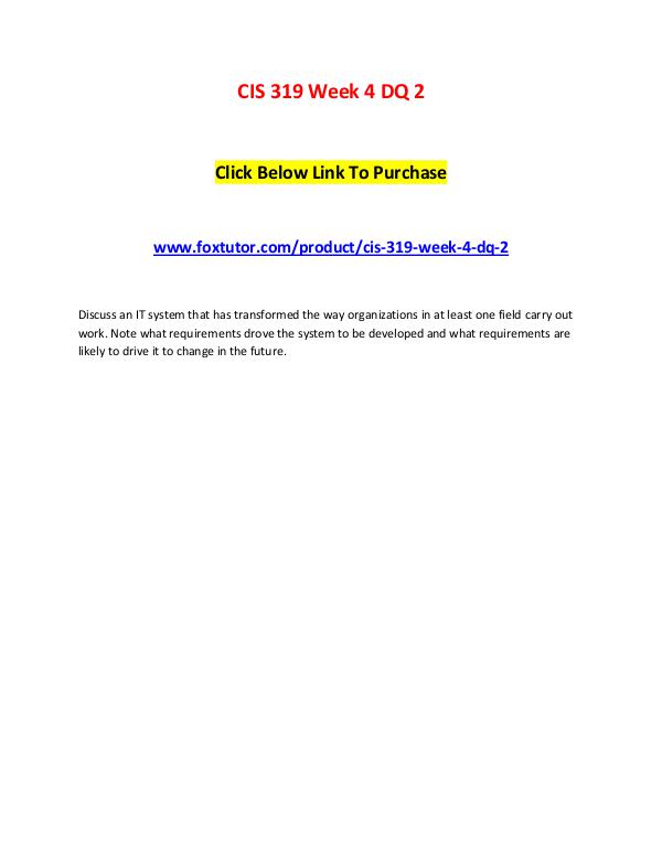 CIS 319 Week 4 DQ 2 CIS 319 Week 4 DQ 2