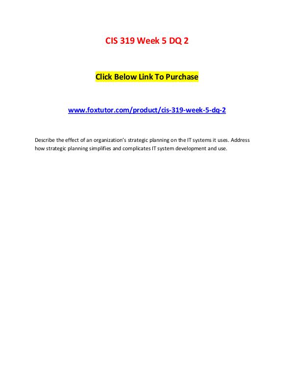 CIS 319 Week 5 DQ 2 CIS 319 Week 5 DQ 2