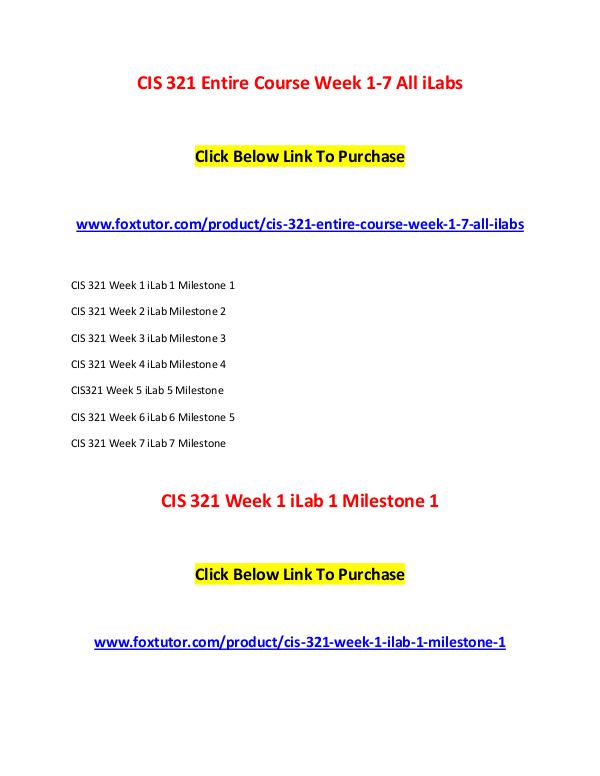 CIS 321 All AssignmentsCIS 321 All Assignments CIS 321 All Assignments