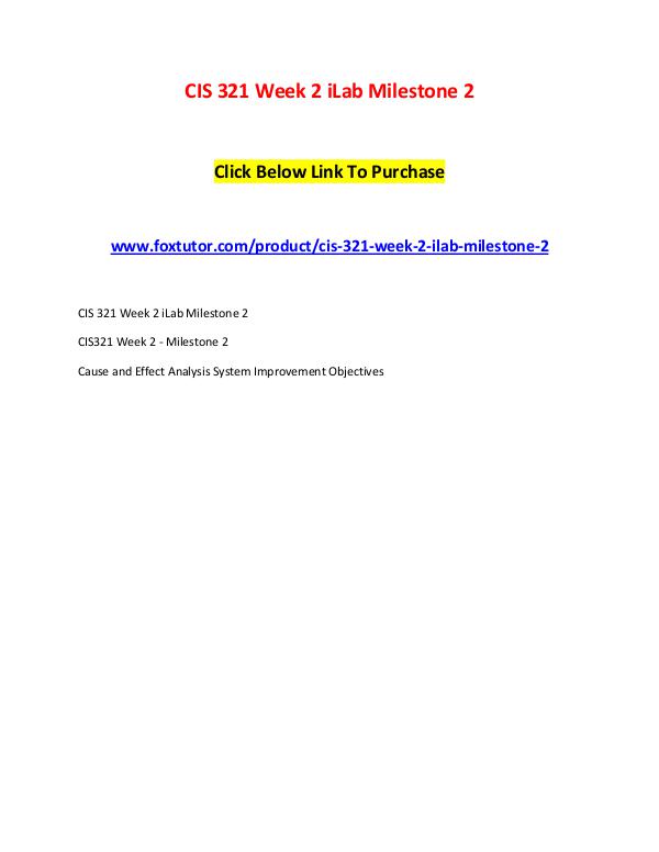 CIS 321 Week 2 iLab Milestone 2 CIS 321 Week 2 iLab Milestone 2