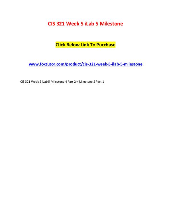 CIS 321 Week 5 iLab 5 Milestone CIS 321 Week 5 iLab 5 Milestone