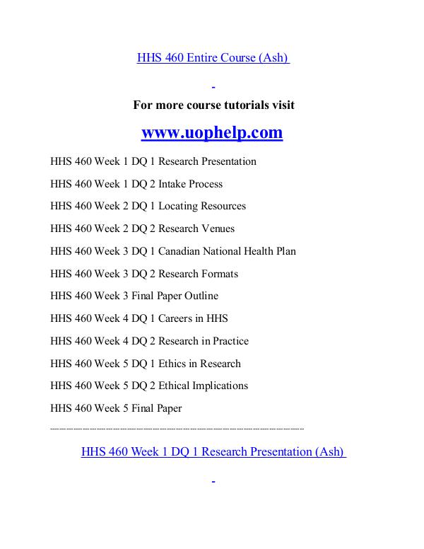 HHS 460 help Minds Online/uophelp.com HHS 460 help Minds Online/uophelp.com