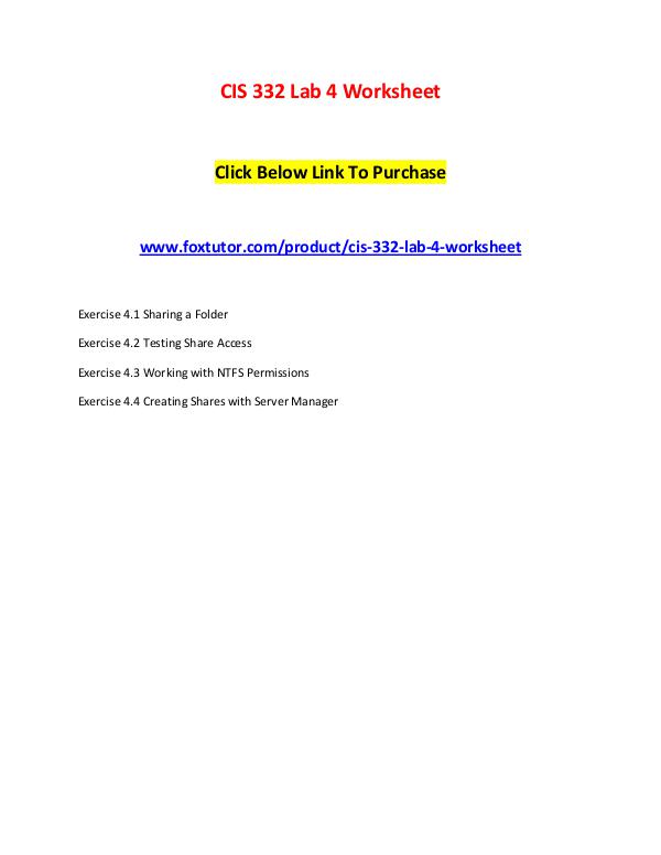 CIS 332 Lab 4 Worksheet CIS 332 Lab 4 Worksheet