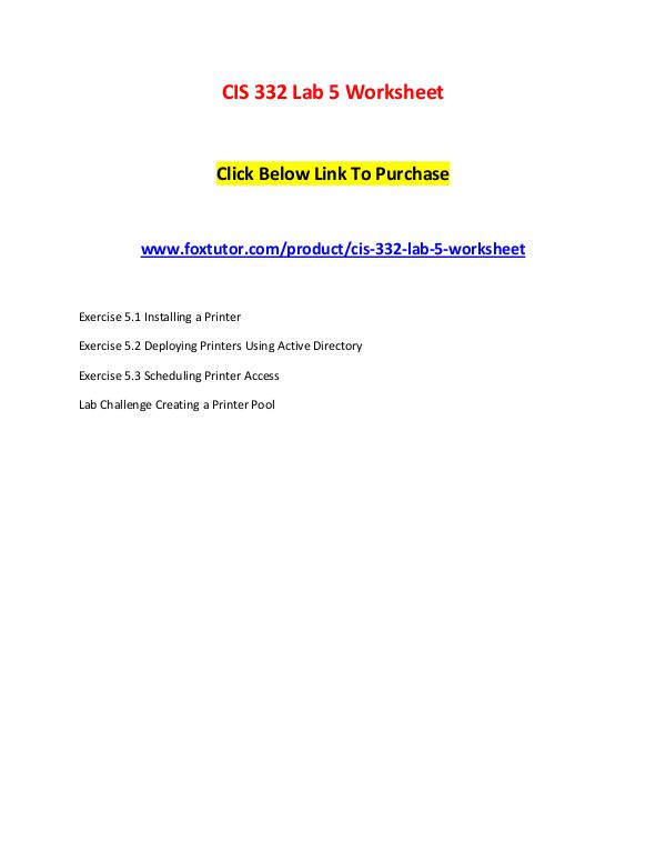 CIS 332 Lab 5 Worksheet CIS 332 Lab 5 Worksheet