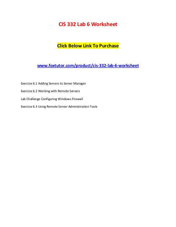 CIS 332 Lab 6 Worksheet CIS 332 Lab 6 Worksheet