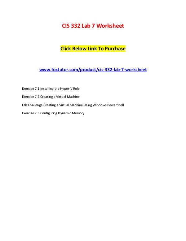 CIS 332 Lab 7 Worksheet CIS 332 Lab 7 Worksheet