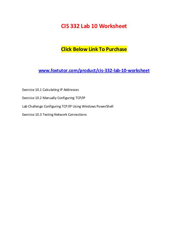 CIS 332 Lab 10 Worksheet CIS 332 Lab 10 Worksheet