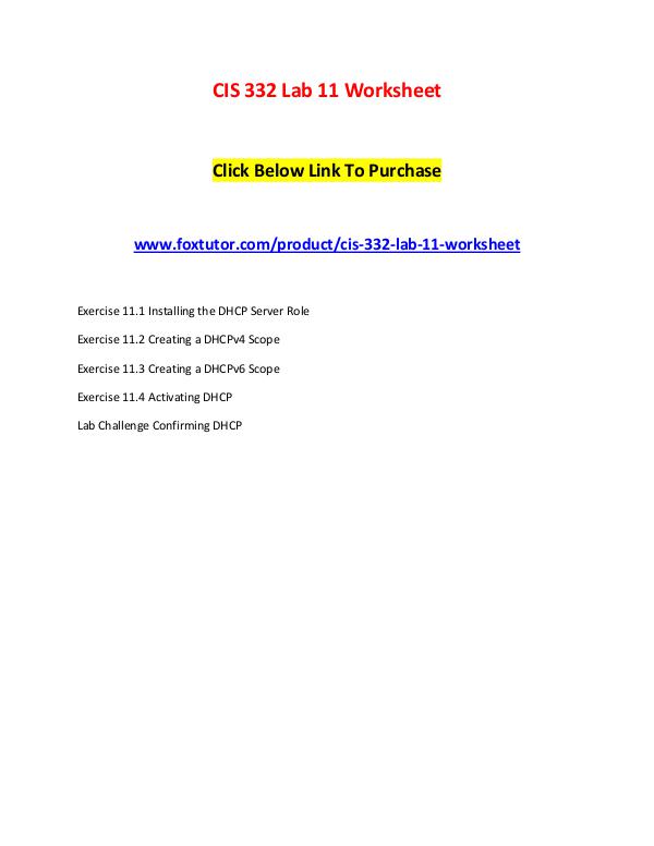 CIS 332 Lab 11 Worksheet CIS 332 Lab 11 Worksheet