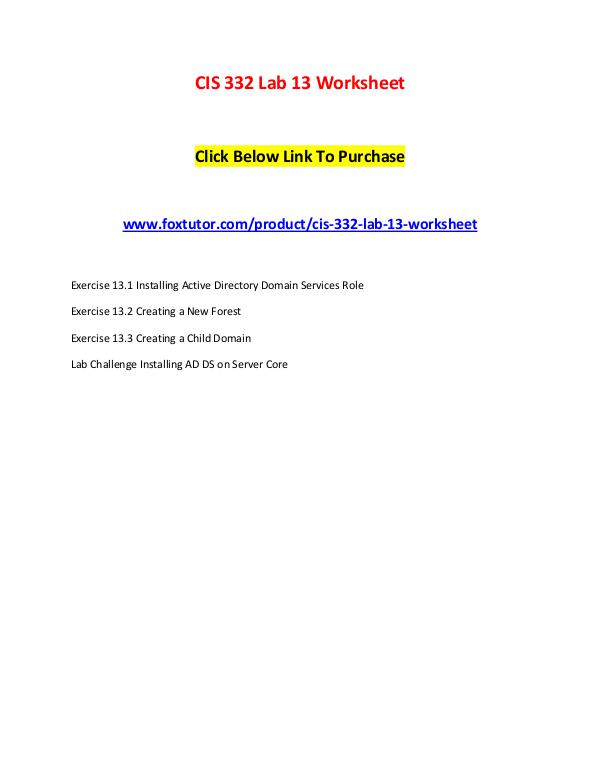 CIS 332 Lab 13 Worksheet CIS 332 Lab 13 Worksheet