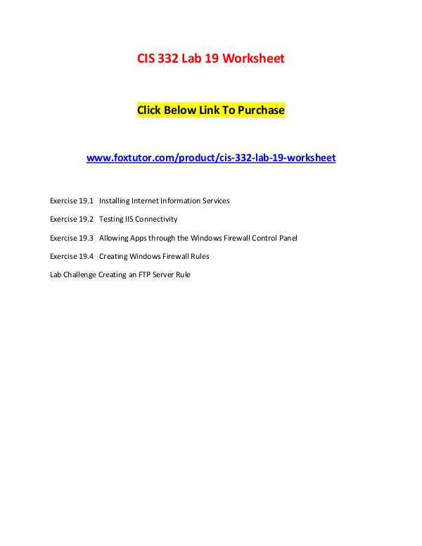 CIS 332 Lab 19 Worksheet CIS 332 Lab 19 Worksheet