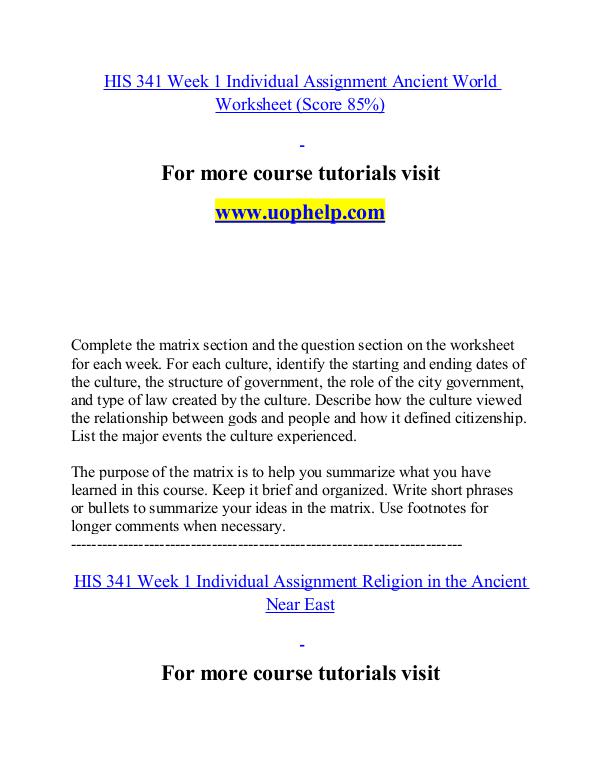 HIS 341 help Minds Online/uophelp.com HIS 341 help Minds Online/uophelp.com