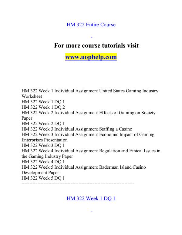 HM 322 help Minds Online/uophelp.com HM 322 help Minds Online/uophelp.com