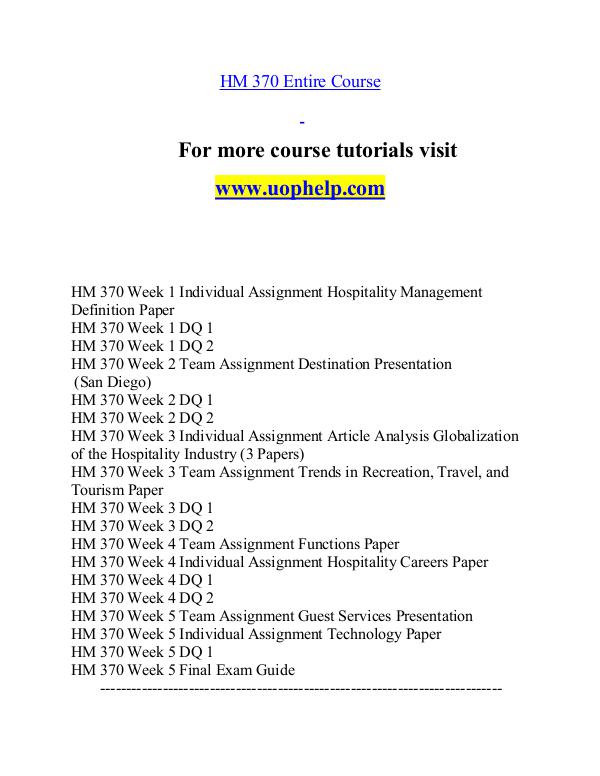 HM 370 help Minds Online/uophelp.com HM 370 help Minds Online/uophelp.com