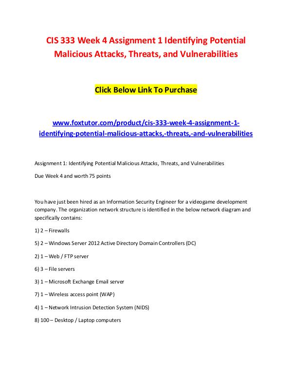 CIS 333 Week 4 Assignment 1 Identifying Potential Malicious Attacks, CIS 333 Week 4 Assignment 1 Identifying Potential