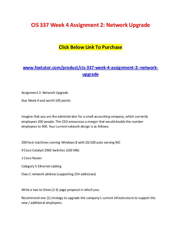 CIS 337 Week 4 Assignment 2 Network Upgrade CIS 337 Week 4 Assignment 2 Network Upgrade (2)