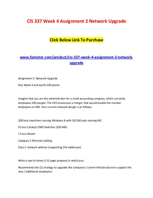 CIS 337 Week 4 Assignment 2 Network Upgrade (2) CIS 337 Week 4 Assignment 2 Network Upgrade