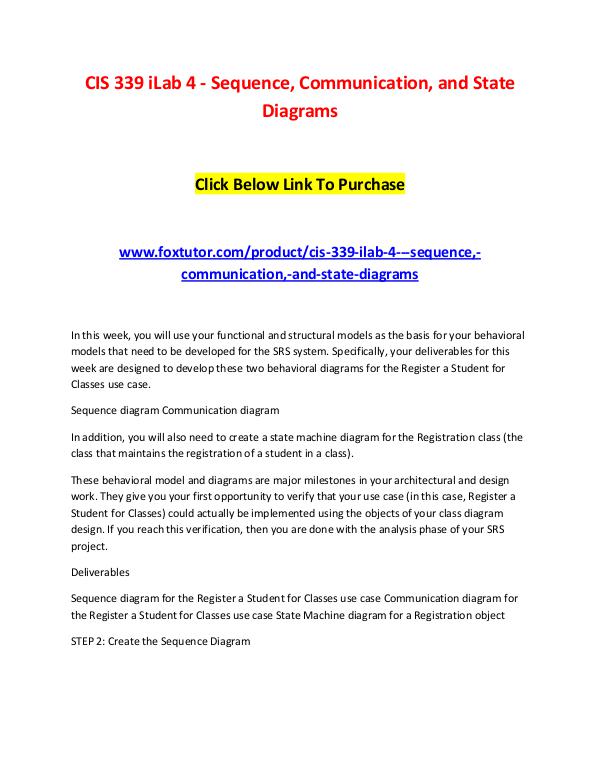 CIS 339 iLab 4 - Sequence, Communication, and State Diagrams CIS 339 iLab 4 - Sequence, Communication, and Stat