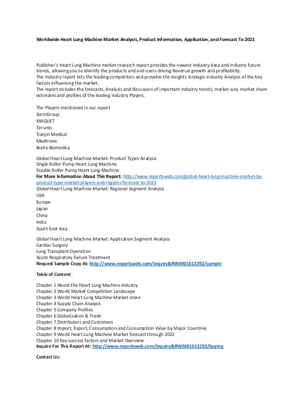 Market Research Report Global Heart Lung Machine Market by Product Type,
