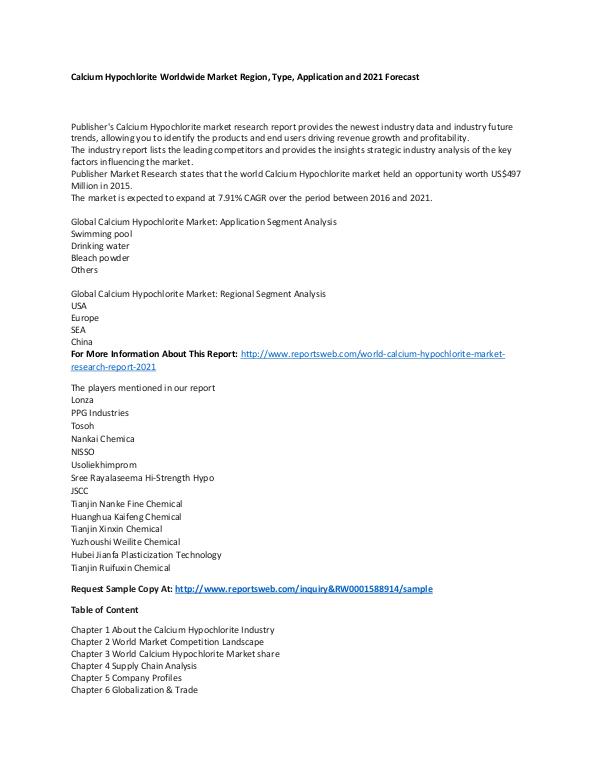 World Calcium Hypochlorite Market Research Report