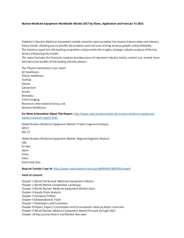 World Nuclear Medicine Equipment Market Research R