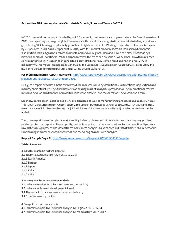 Global Automotive Pilot bearing Industry Situation