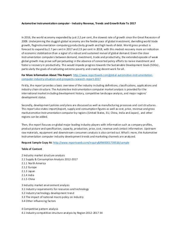 Global Automotive Instrumentation Computer Industr