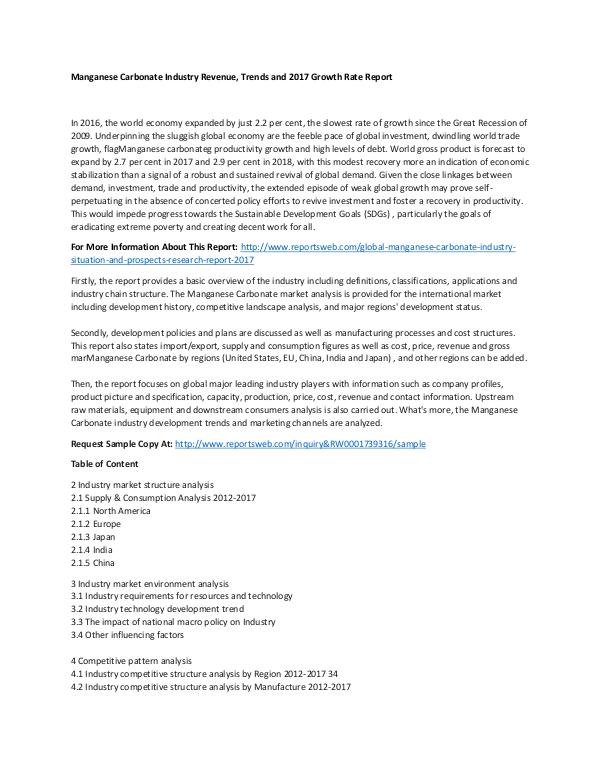 Global Manganese Carbonate Industry Situation and