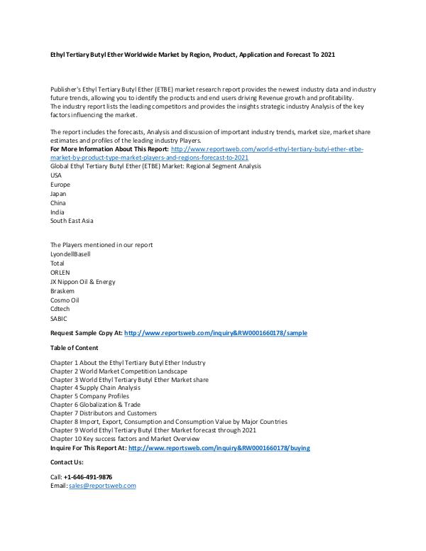 World Ethyl Tertiary Butyl Ether (ETBE) Market by