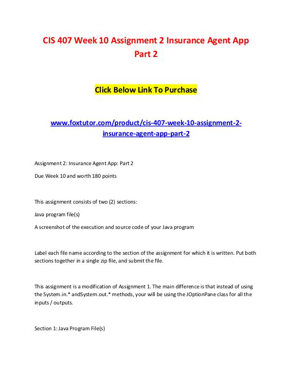 CIS 407 Week 10 Assignment 2 Insurance Agent App Part 2 CIS 407 Week 10 Assignment 2 Insurance Agent App P