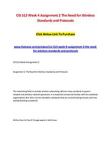 CIS 513 Week 4 Assignment 2 The Need for Wireless Standards and Proto