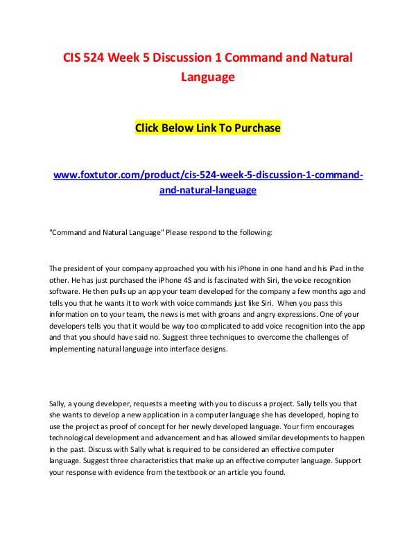 CIS 524 Week 5 Discussion 1 Command and Natural Language CIS 524 Week 5 Discussion 1 Command and Natural La