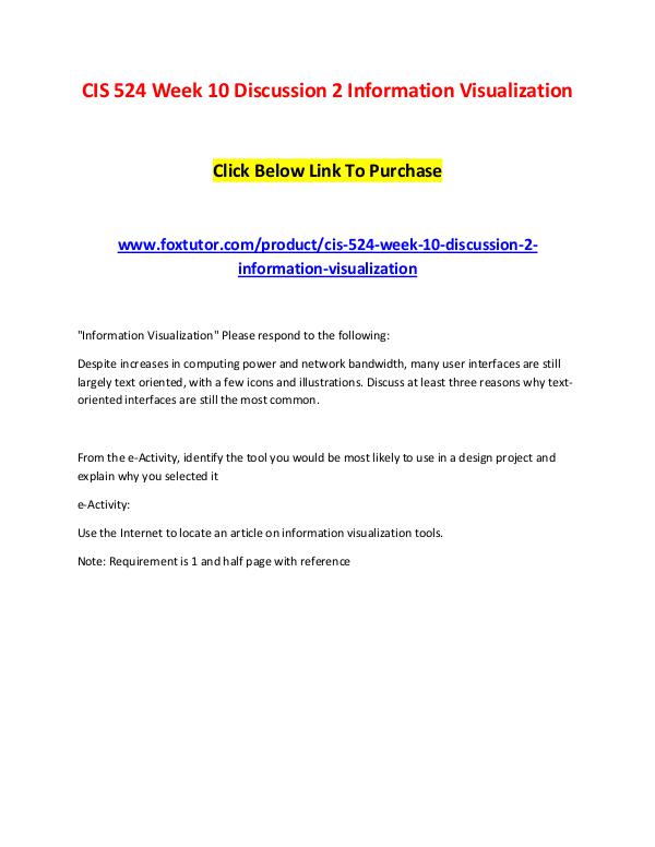 CIS 524 Week 10 Discussion 2 Information Visualization CIS 524 Week 10 Discussion 2 Information Visualiza