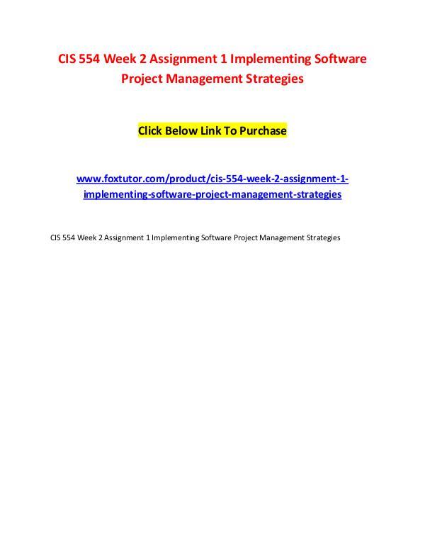 CIS 554 Week 2 Assignment 1 Implementing Software Project Management CIS 554 Week 2 Assignment 1 Implementing Software