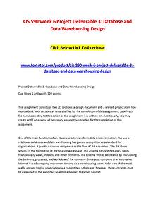 CIS 590 Week 6 Project Deliverable 3 Database and Data Warehousing De