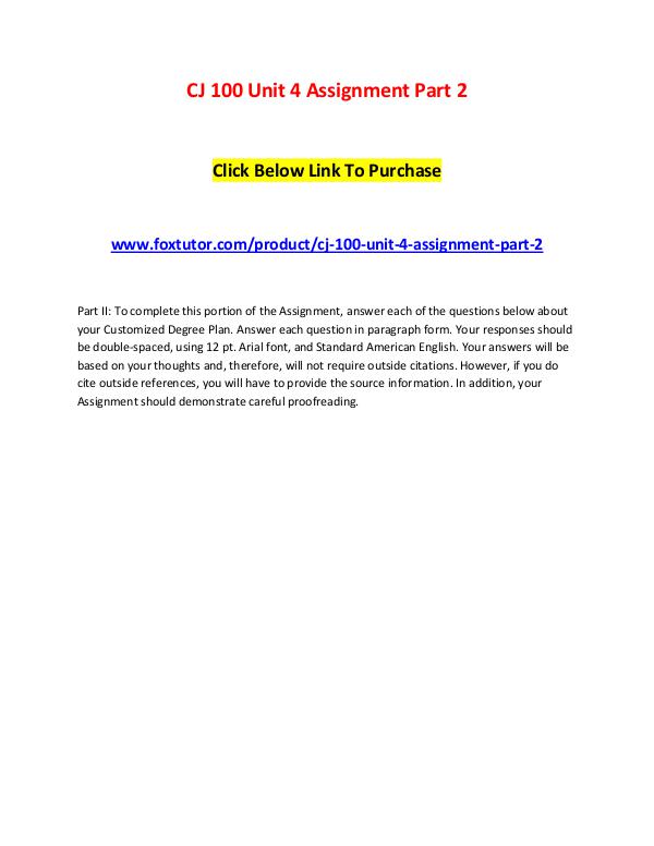 CJ 100 Unit 4 Assignment Part 2 CJ 100 Unit 4 Assignment Part 2